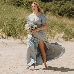 David's Bridal Blue Bridesmaid's Dress